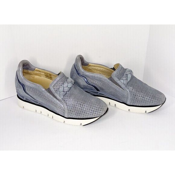 Softwaves Suede Platform Sneaker Loafer Dusty Blue Metallic Perforated 37/6.5 - Picture 3 of 16